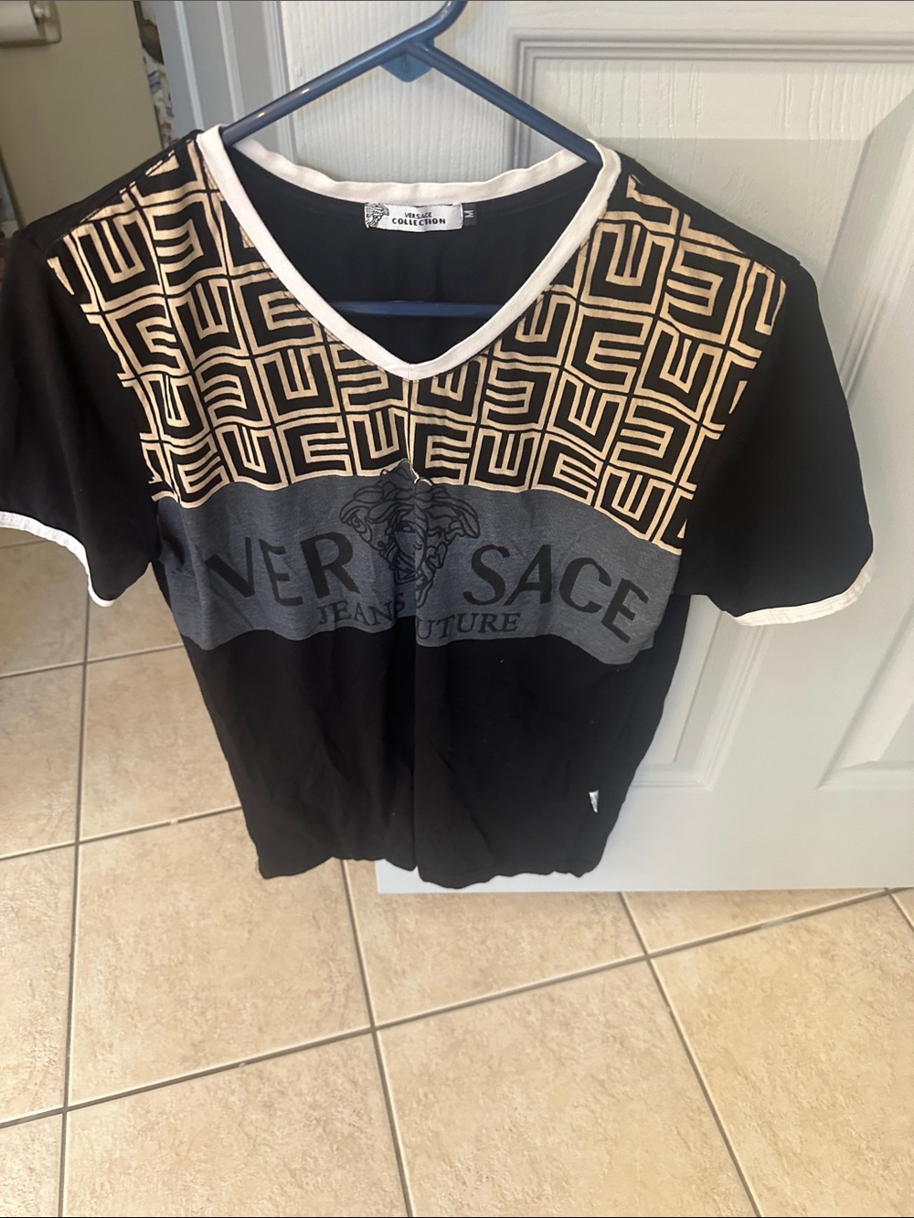 Versace Black Tee with White Trim and Logo